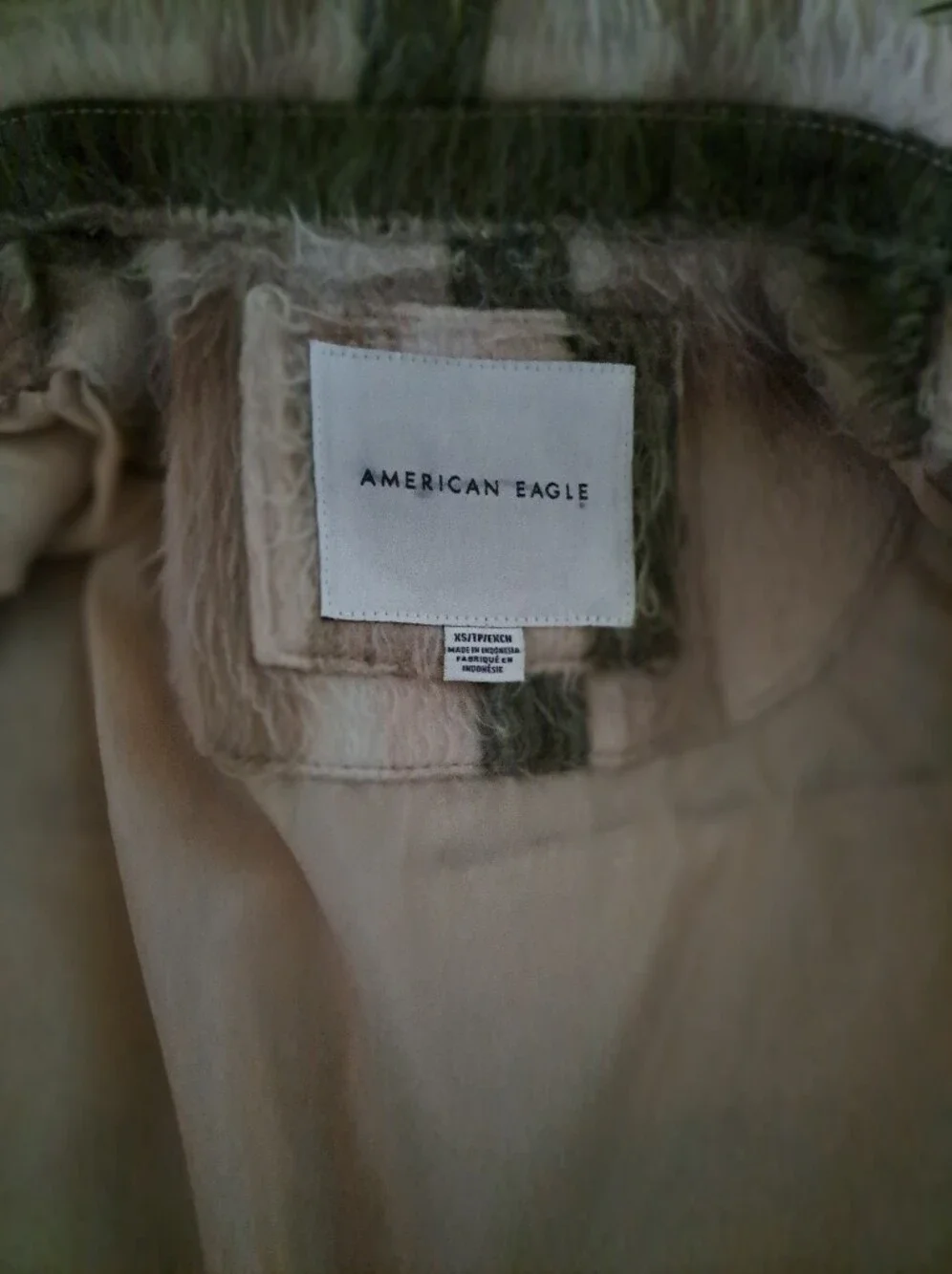 American Eagle Women  Outfitters Plaid Shacket Jacket - Beige & Olive - Picture 2 of 9